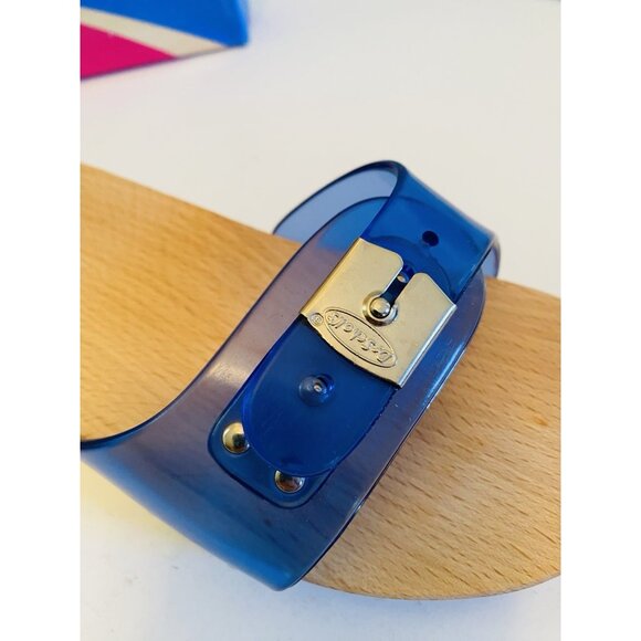 Dr Scholls Women Size 8 M Wood Exercise Clog Sandal Blue Vinyl Slide Shoe New - Picture 10 of 12